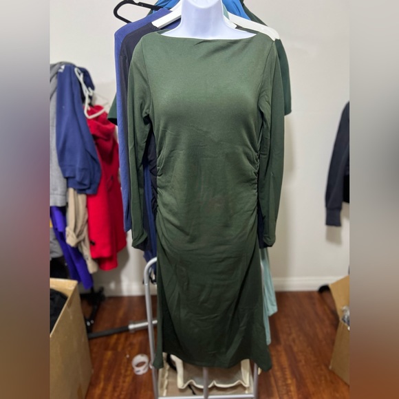 OGL Eco-Mousse® Thermal Boatneck Ruched Sides Brami Midi Dress - Picture 2 of 6